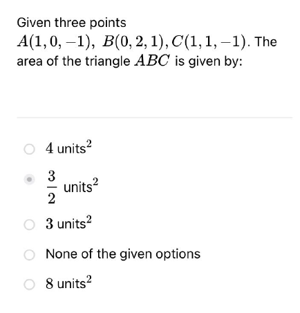 Solved Given Three Points A(1,0,−1),B(0,2,1),C(1,1,−1). The | Chegg.com