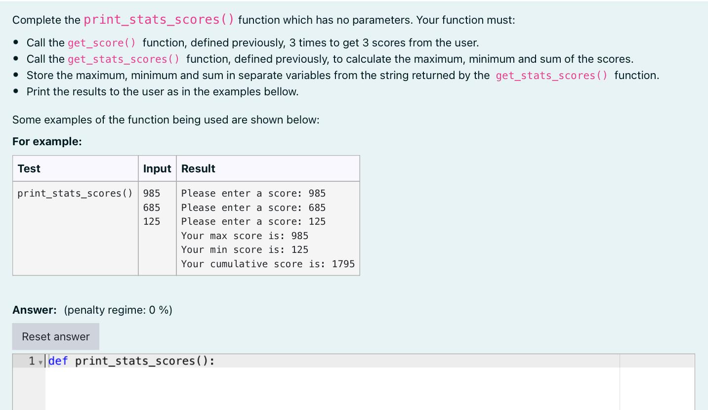 Solved Python Complete the print_stats_scores() function | Chegg.com