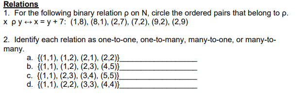 Solved Relations 1. For The Following Binary Relation P On | Chegg.com