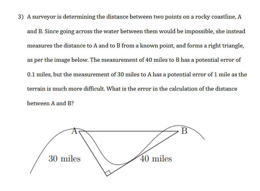 Solved 3) A surveyor is determining the distance between two | Chegg.com