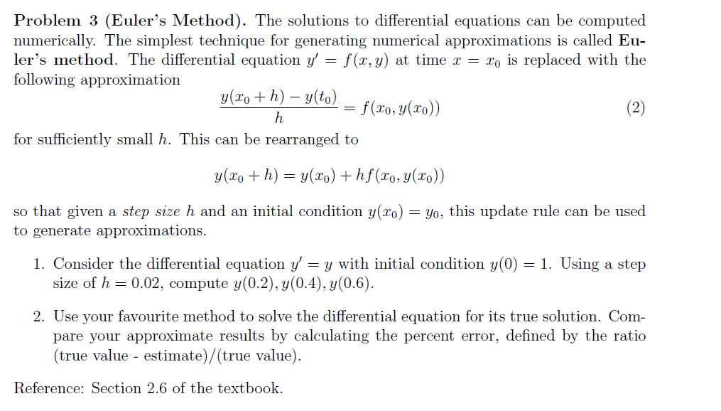 Solved Problem 3 Eulers Method The Solutions To 4458