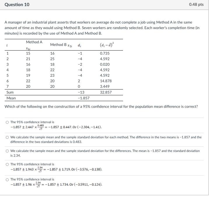 Solved Question 10 0.48 pts A manager of an industrial plant | Chegg.com