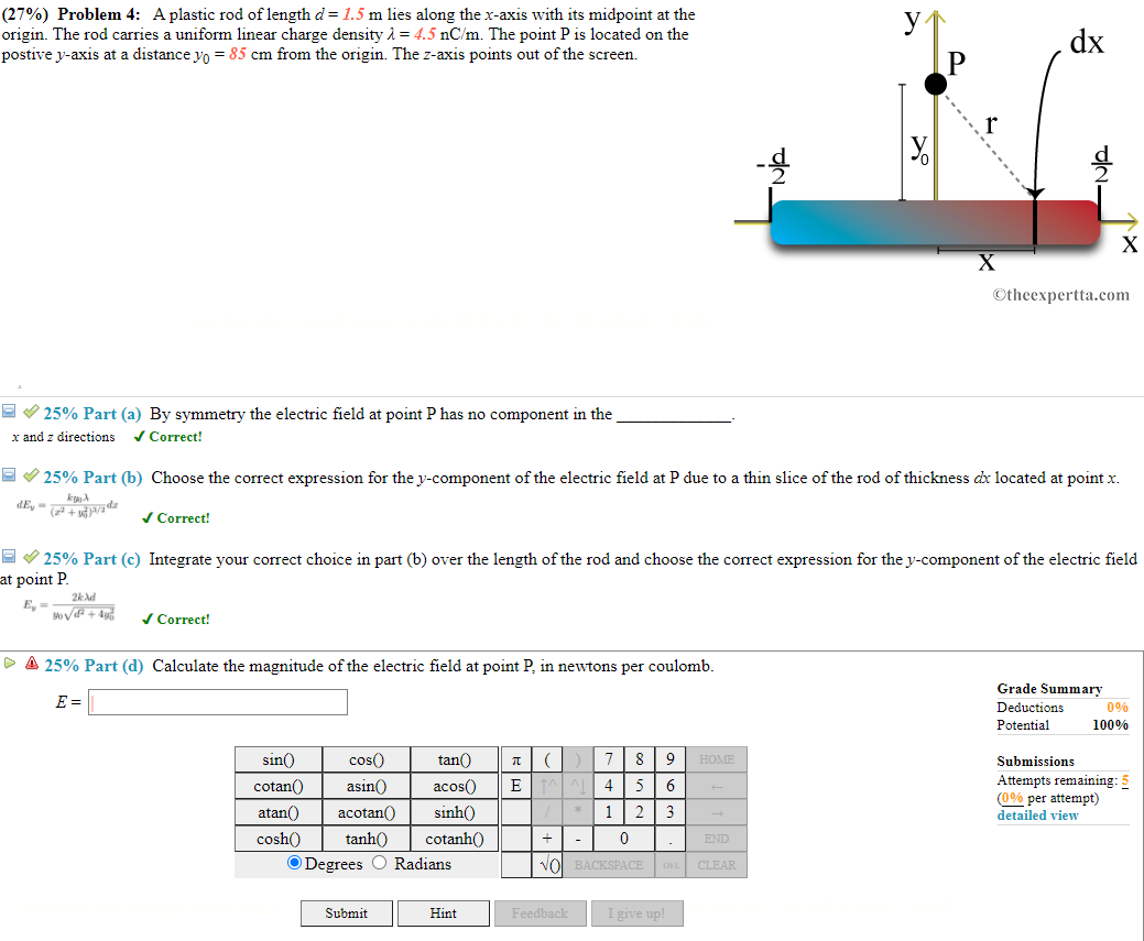 Solved 27 Problem 4 A Plastic Rod Of Length D 1 5 M L Chegg Com