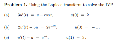 Solved Problem 1. Using the Laplace transform to solve the | Chegg.com