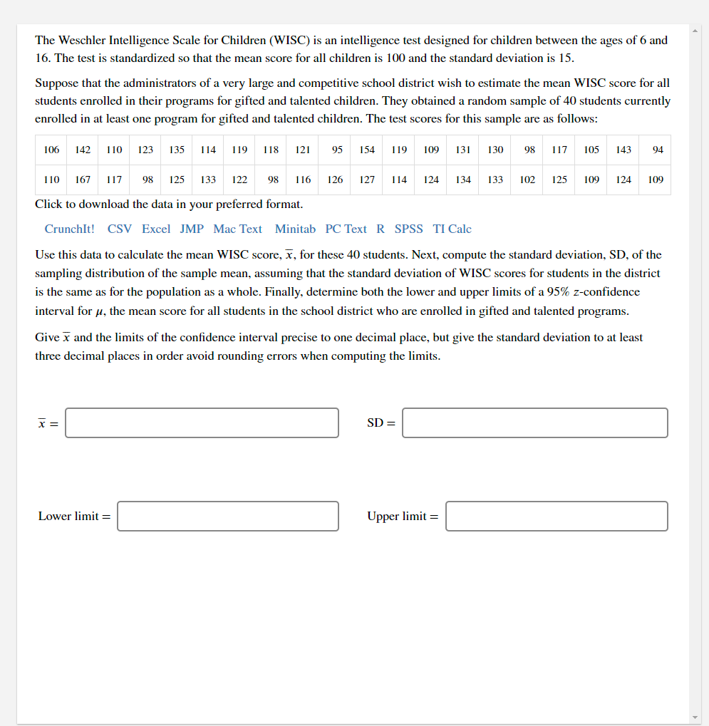 Solved The Weschler Intelligence Scale for Children (WISC) | Chegg.com