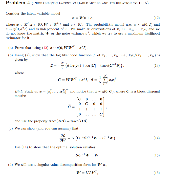 Problem 4 probabilistic latent variable model and chegg