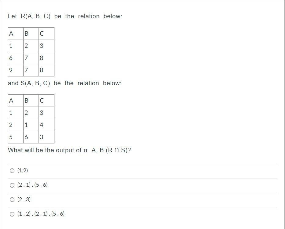 Solved Let R(A, B, C) Be The Relation Below: А. B C 1 2 3 8 | Chegg.com