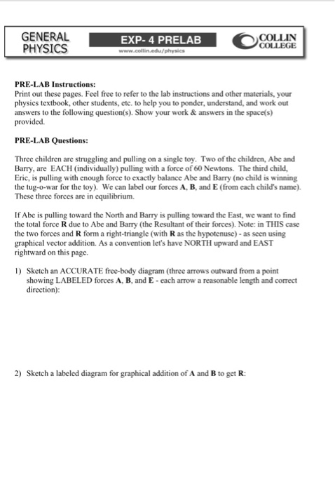 GENERAL PHYSICS EXP- 4 PRELAB COLLIN PRE-LAB | Chegg.com