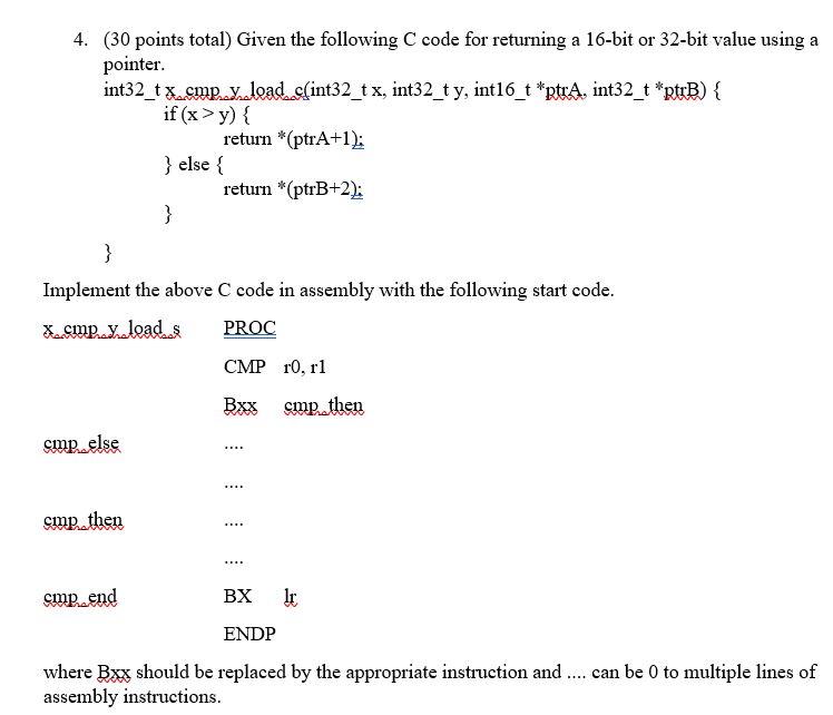 4. (30 points total) Given the following C code for | Chegg.com