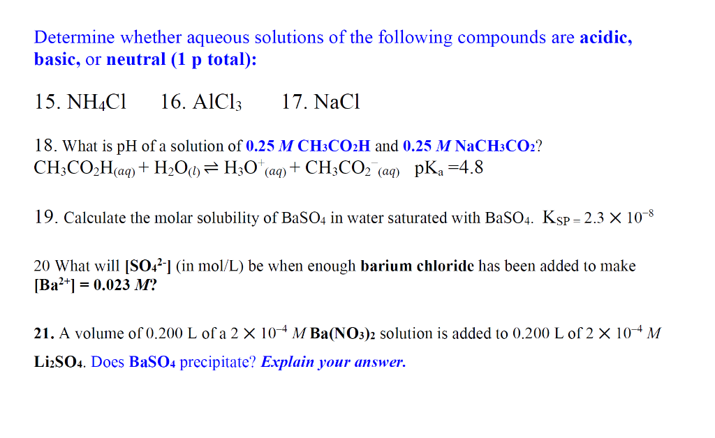 Solved Determine whether aqueous solutions of the following | Chegg.com