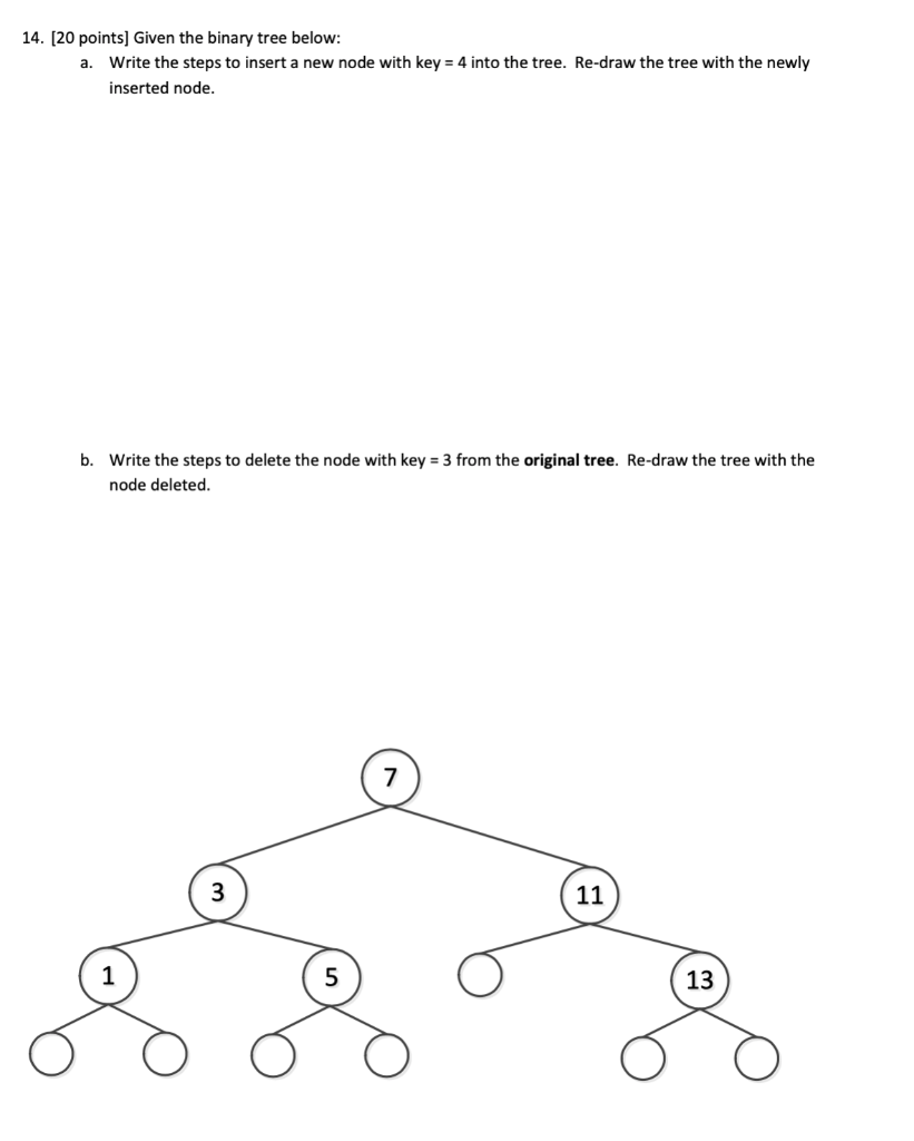 Solved 14. [20 points) Given the binary tree below: a. Write | Chegg.com