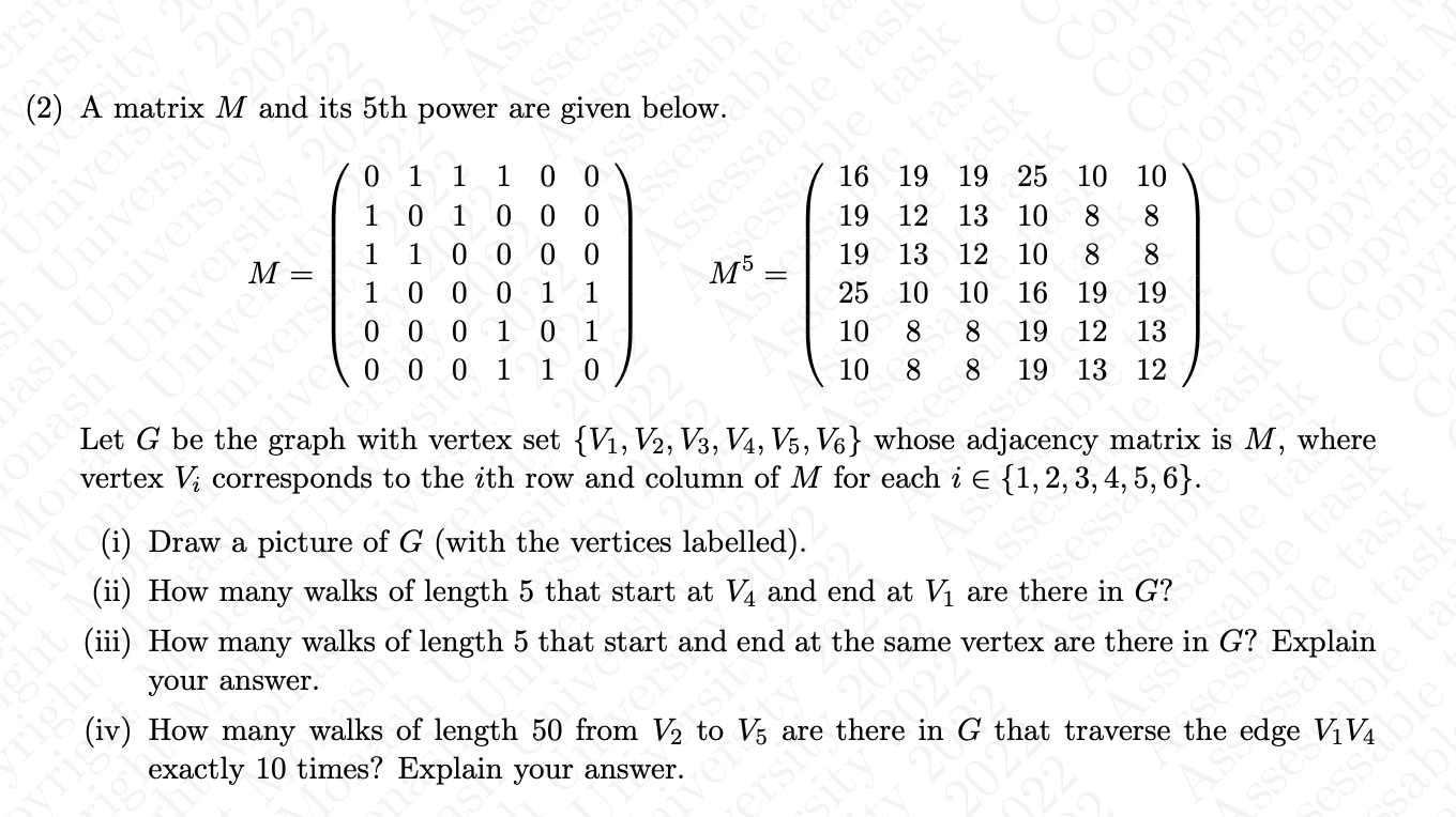 Solved (2) A matrix M and its 5 th power are given below. | Chegg.com