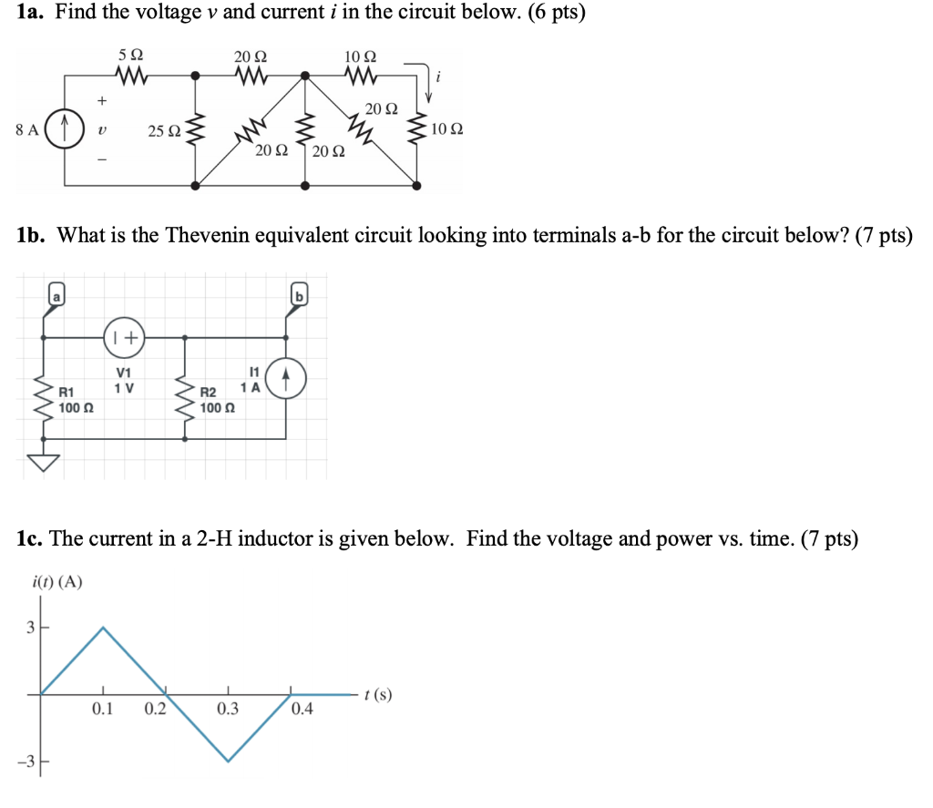 Solved 1a. Find the voltage v and current i in the circuit | Chegg.com