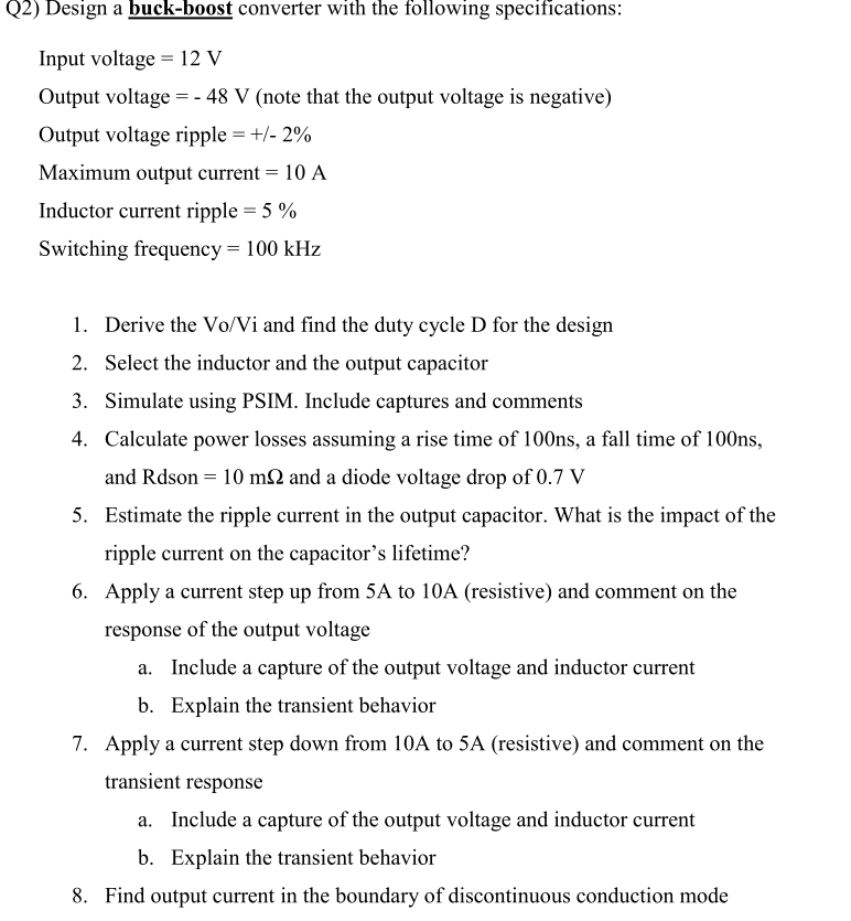 Q2) Design a buck-boost converter with the following | Chegg.com