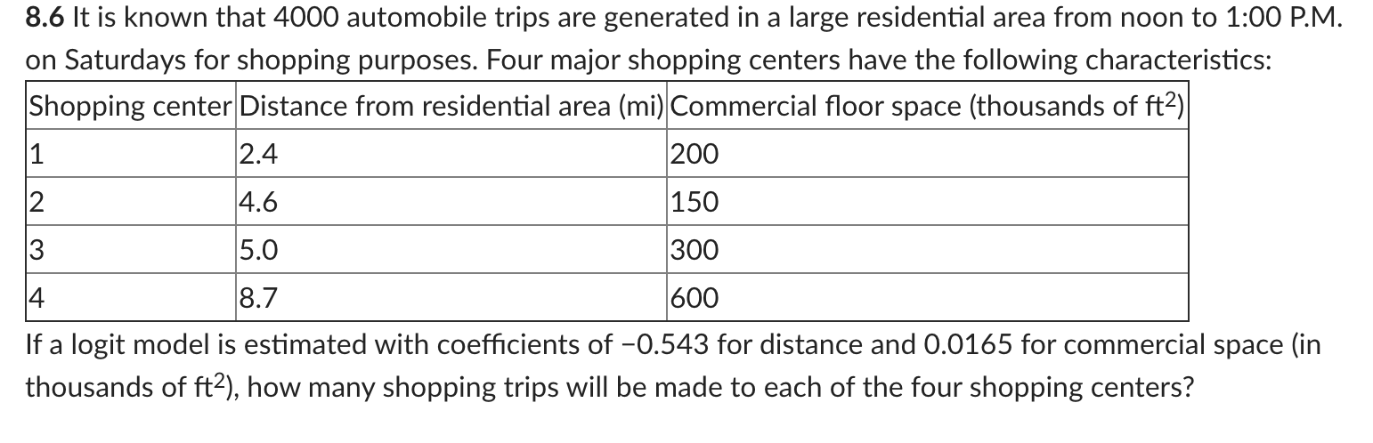 Solved 8.6 It is known that 4000 automobile trips are | Chegg.com