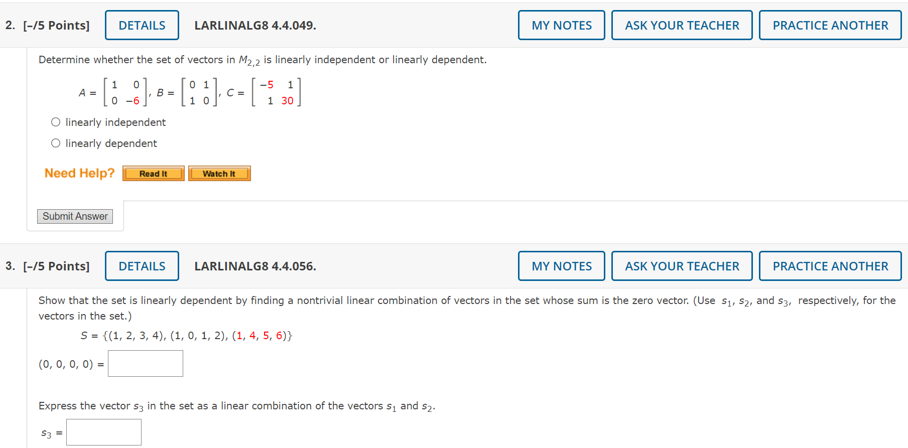 Solved 2 Determine Whether The Set Of Vectors In M22 Is