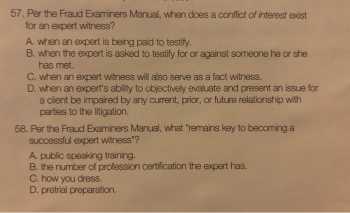 Solved 55. Per The Fraud Examiners Manual, Ideal Expert | Chegg.com