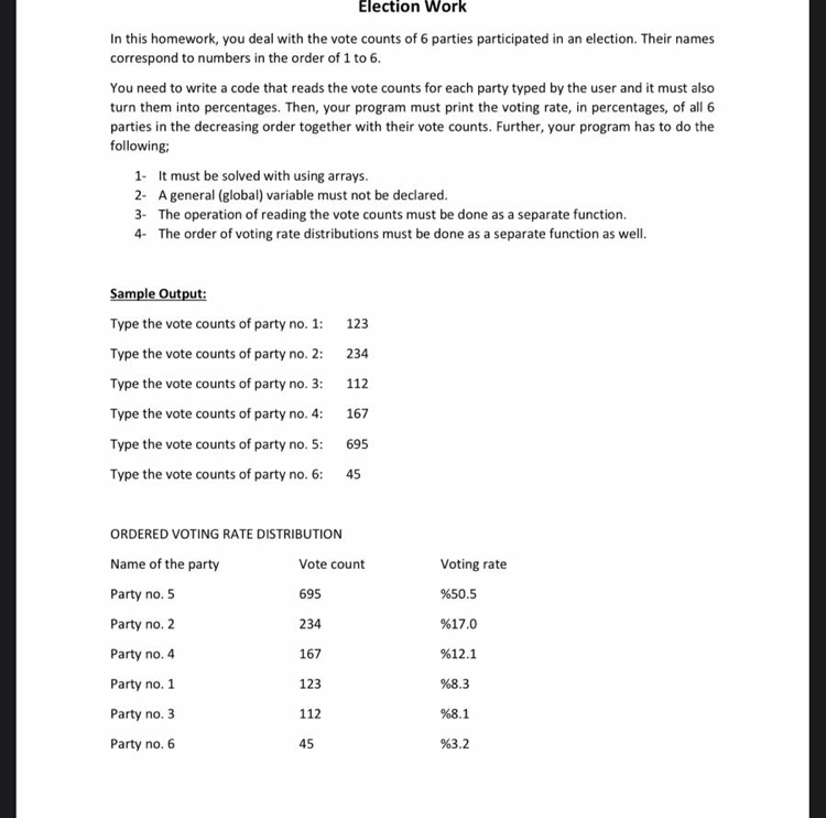 Solved Election Work In this homework, you deal with the | Chegg.com