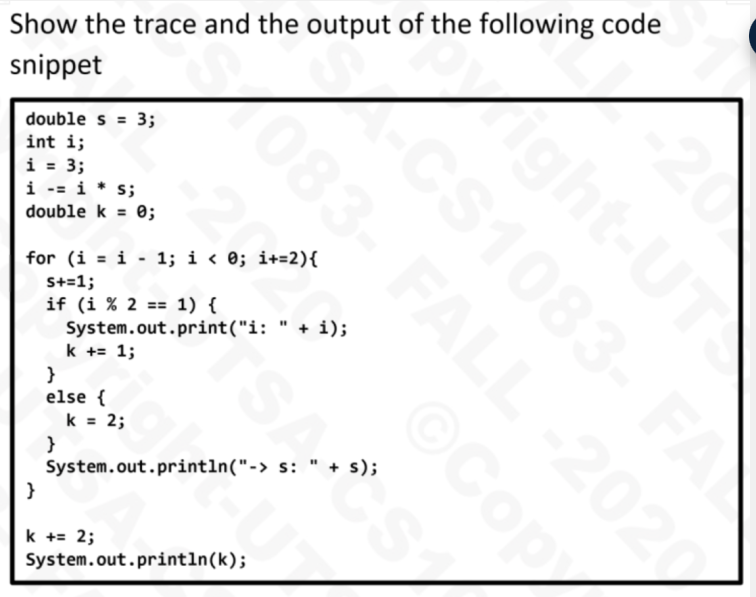 Solved Show the trace and the output of the following code | Chegg.com