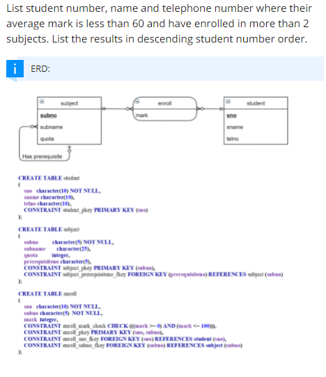 Solved List student number, name and telephone number where | Chegg.com