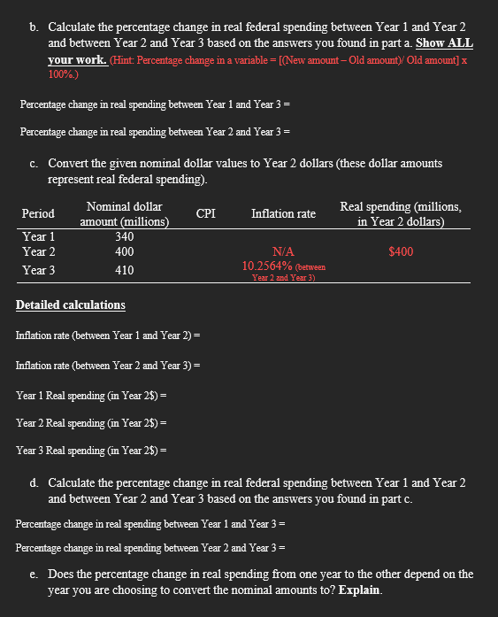 Solved B. ﻿Calculate The Percentage Change In Real Federal | Chegg.com