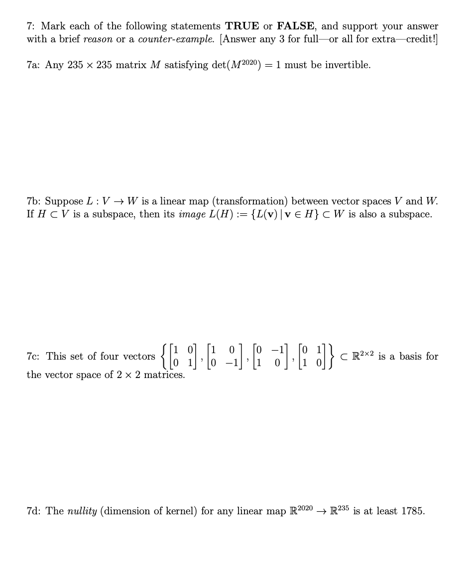Solved Mark each of the following statements TRUE or FALSE, | Chegg.com