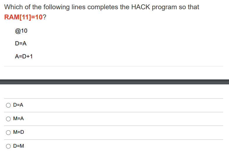 Solved Which of the following lines completes the HACK | Chegg.com