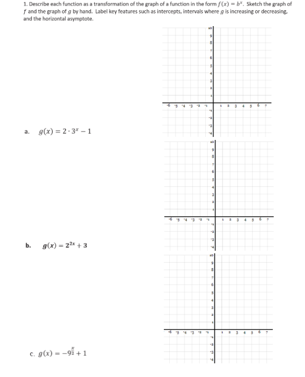 Solved 1. Describe each function as a transformation of the | Chegg.com