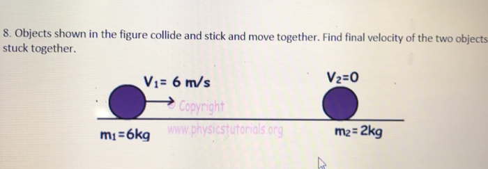 Solved 8. Objects shown in the figure collide and stick and | Chegg.com