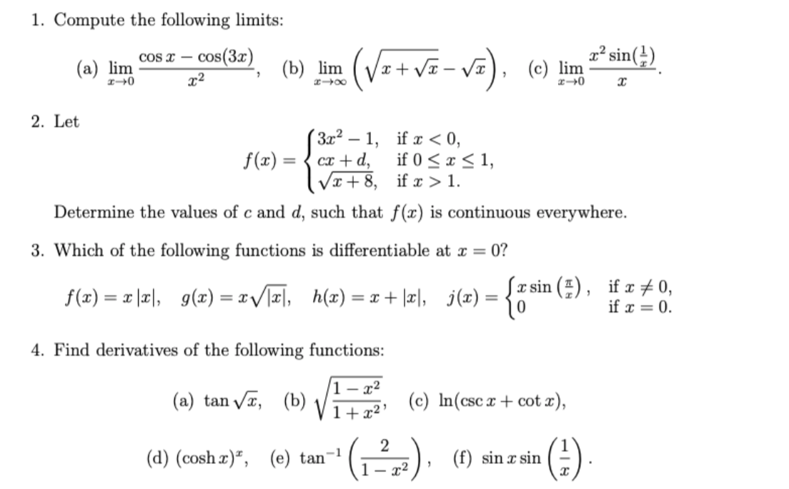 Solved 1. Compute the following limits: (a) | Chegg.com