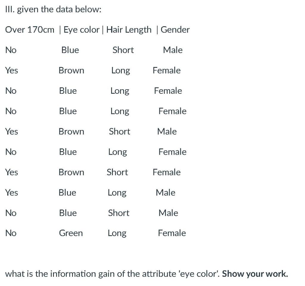 solved-iii-given-the-data-below-what-is-the-information-chegg