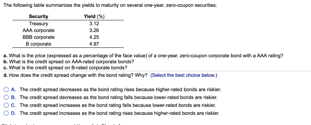 solved-the-following-table-summarizes-the-yields-to-maturity-chegg