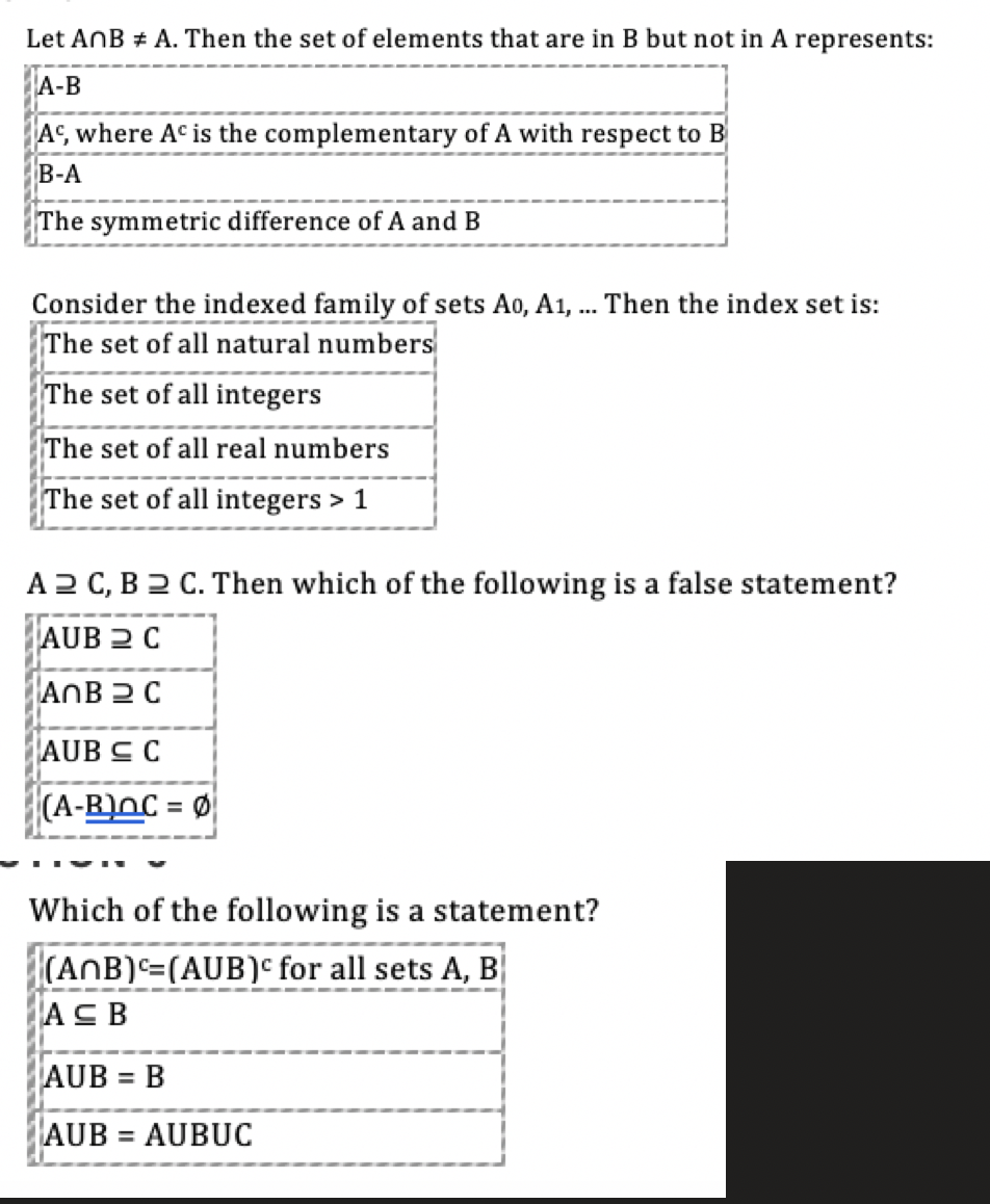 Solved Let AnB # A. Then The Set Of Elements That Are In B | Chegg.com