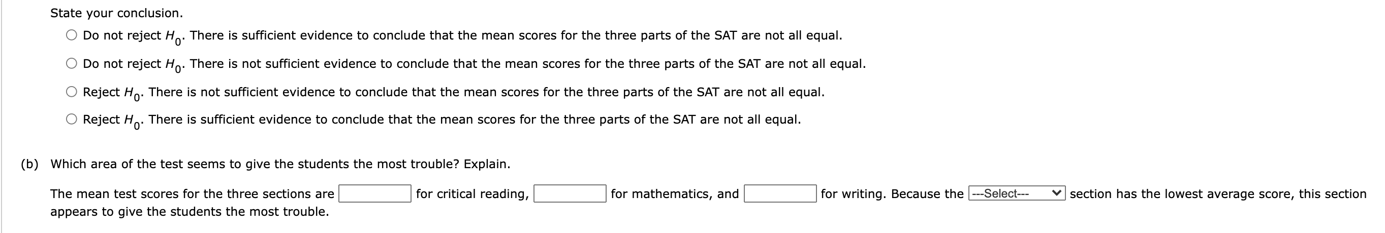 Solved The Scholastic Aptitude Test (SAT) contains three | Chegg.com