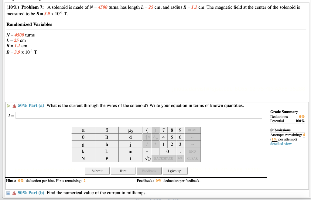 Solved (10\%) Problem 7: A solenoid is made of N=4500 turns, | Chegg.com