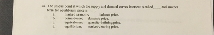Solved 34 The Unique Point At Which The Supply And Demand Chegg