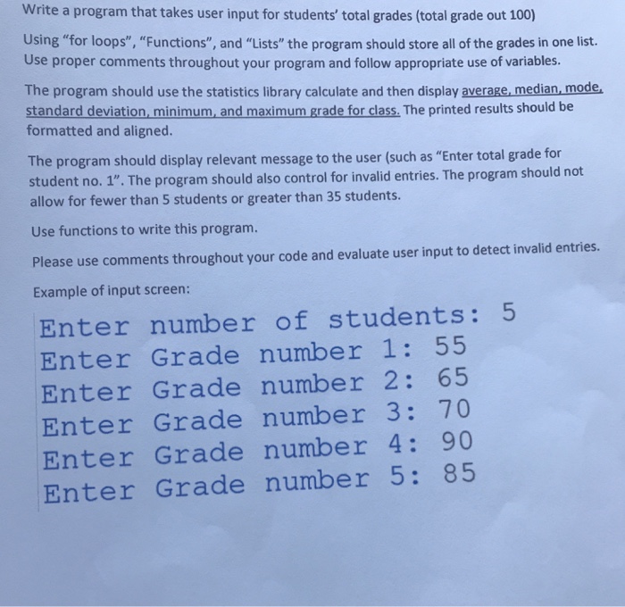 Solved Write a program that takes user input for students' | Chegg.com