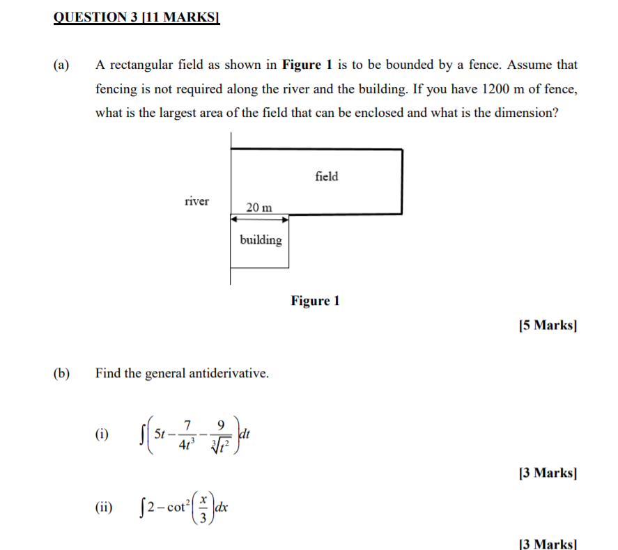 Solved QUESTION 3 (11 MARKS (a) A rectangular field as shown | Chegg.com