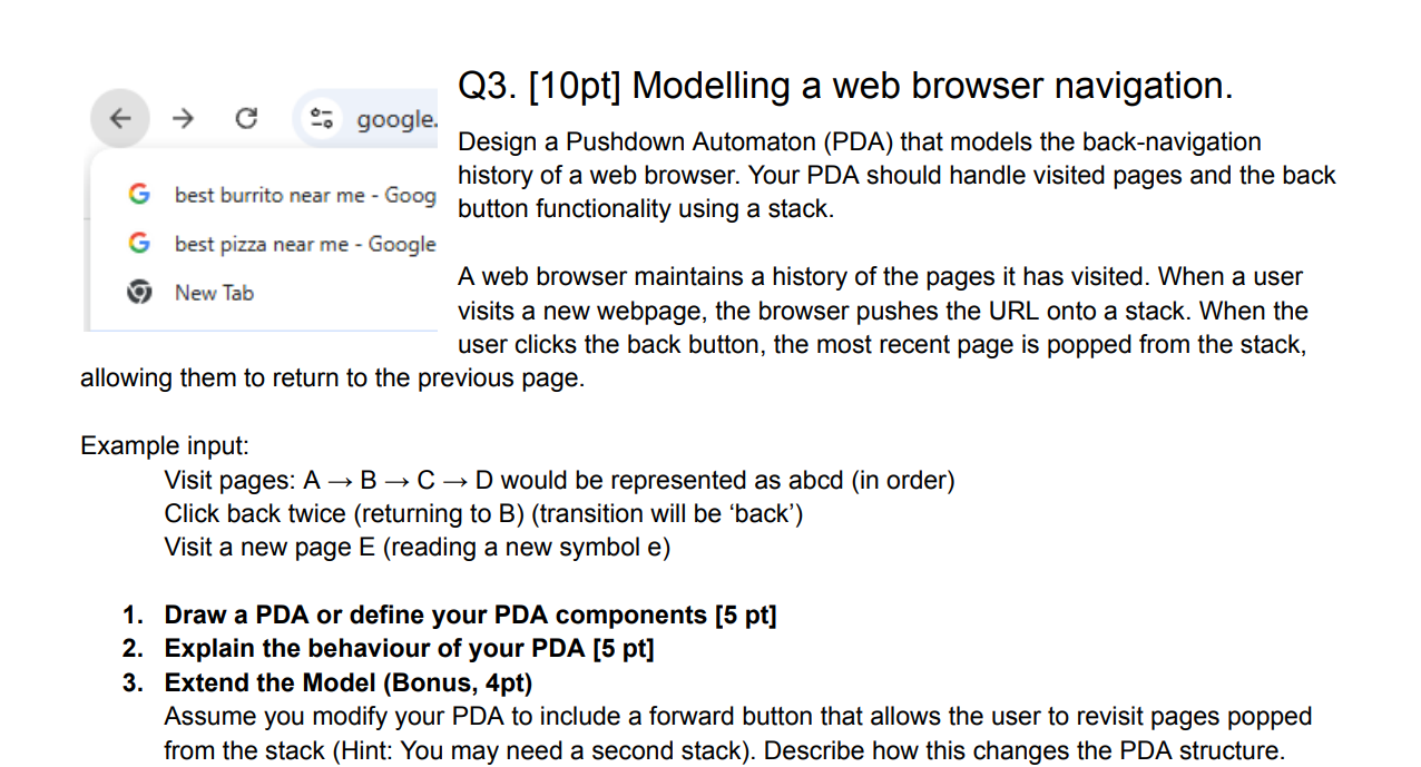 Solved Q3. [10pt] ﻿Modelling a web browser navigation. | Chegg.com