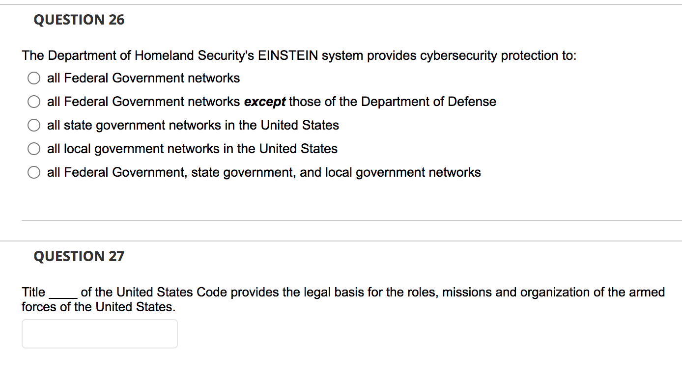 Solved QUESTION 26 The Department Of Homeland Security's | Chegg.com