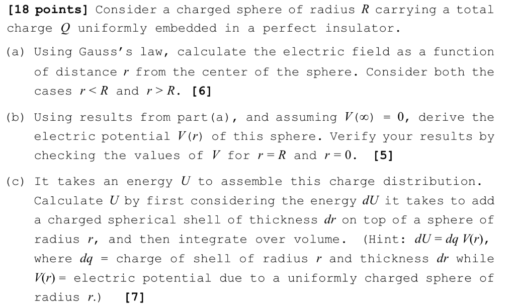 Solved [18 points] Consider a charged sphere of radius R | Chegg.com