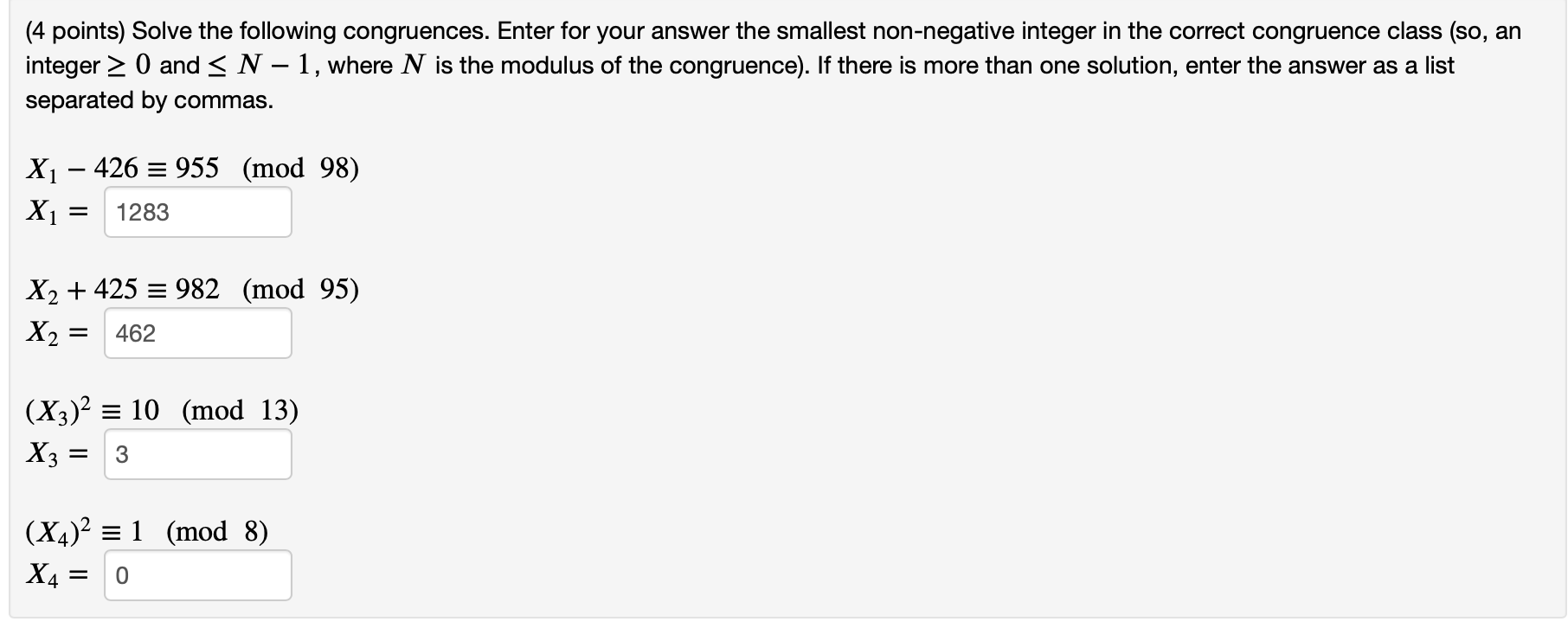 Solved (4 points) Solve the following congruences. Enter for