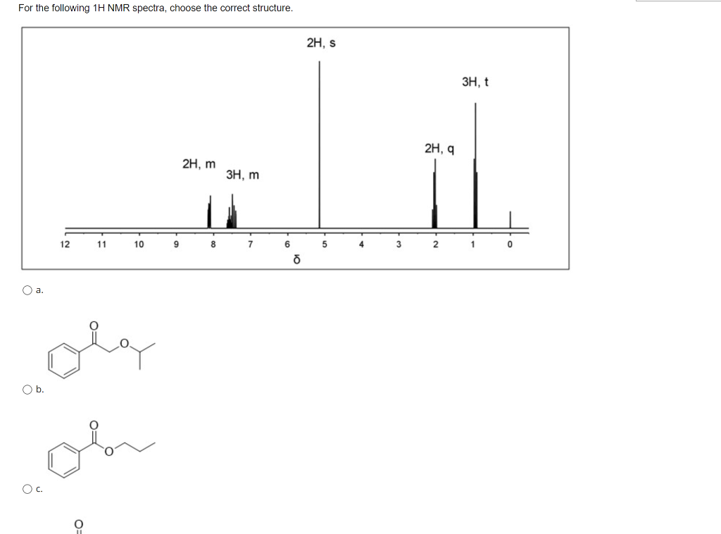 Solved For the following 1H NMR spectra choose the correct Chegg com