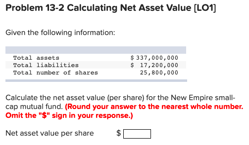Solved Problem 13-2 Calculating Net Asset Value [LO1] Given | Chegg.com