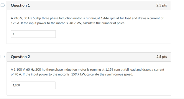 Solved A 240 V,50 Hz50hp three phase Induction motor is | Chegg.com