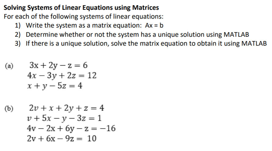 Solved Solving Systems Of Linear Equations Using Matrices 9349