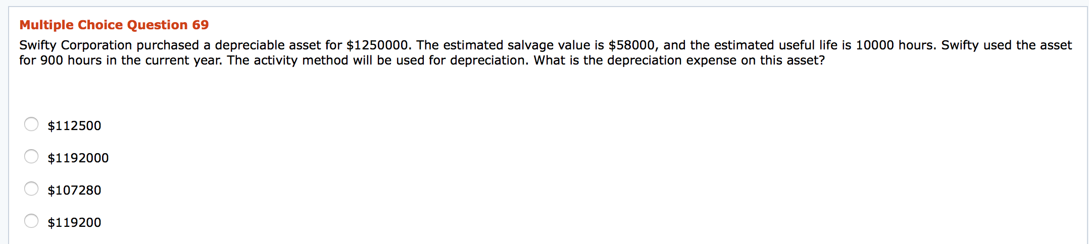 Solved Multiple Choice Question 69 Swifty Corporation | Chegg.com