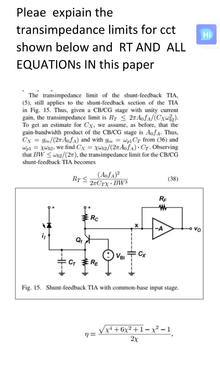 Solved Pleae expiain the transimpedance limits for cct shown | Chegg.com