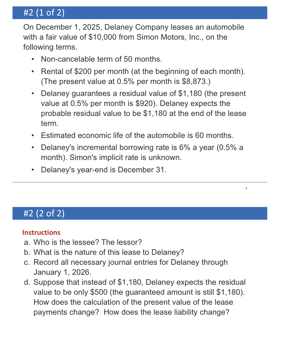 Solved On December 1, 2025, Delaney Company leases an