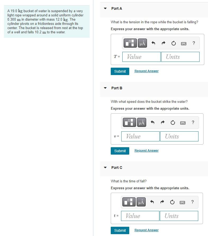 Solved A 19.0 kg bucket of water is suspended by a very